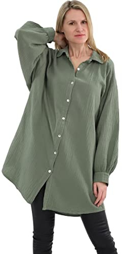 Malito Damen Musselin Bluse - Langarm Blusenhemd - langes Oversize Hemd aus Baumwolle - Long Shirt Strand Cover Up 20914 (One Size)