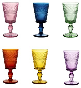 H&H Romance Set 6 Calici in Vetro, Colori Assortiti, 24cl