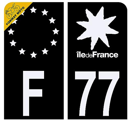 HADEXIA Aufkleber für Nummernschild, Motorrad, Departement 77, Seine-et-Marne, Schwarz, Plexiglas