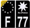 HADEXIA Aufkleber für Nummernschild, Motorrad, Departement 77, Seine-et-Marne, Schwarz, Plexiglas
