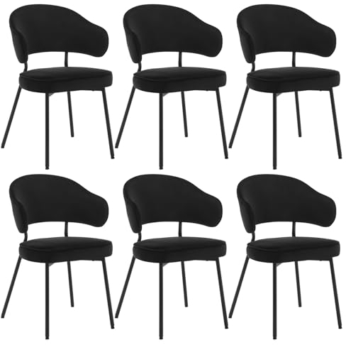 WOLTU 6er Set Esszimmerstühle, Küchenstuhl, Polsterstuhl, Loungesessel, Wohnzimmerstuhl, Design Stuhl, mit Rückenlehne Armlehnen Metallbeinen, gepolstert, Samt, Schwarz, BH389sz-6