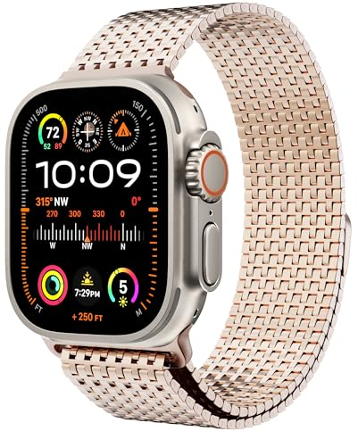 Cinturino per Apple Watch Ultra, LULULOOK Cinturinos a Maglie Magnetiche, Ultraleggero, in Acciaio Inossidabile, Grazioso, Resistente, Cinturino per Apple Watch,Serie 10/9/8 (49mm 46mm 45mm 44mm Rosa)