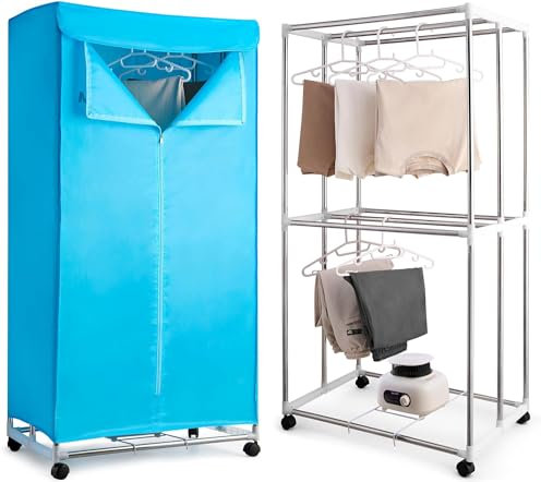 Electric Clothes Dryer with Sock Clip, 2-Tier Foldable Heated Clothes Airer with Cover,15KG Large Capacity Warm Air Drying Wardrobe,1500W Heated Clothes Airer,Energy-Efficient Clothes Drying Rack