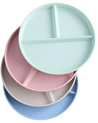 Norhogo Assiette Plate Compartiment Enfant, Lot de 4 Assiettes Divisées, De DîNer De Qualité SupéRieure Avec ContrôLe Des Portions SéParéEs Incassables, RéUtilisables, LéGèRes, Parfaites
