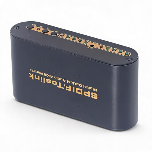 Digitaler SPDIF Optical Switcher 4x2, IR Fernbedienung mit Vier Eingängen und Zwei Ausgängen, Optischer Audio Umschalter für Heimkino