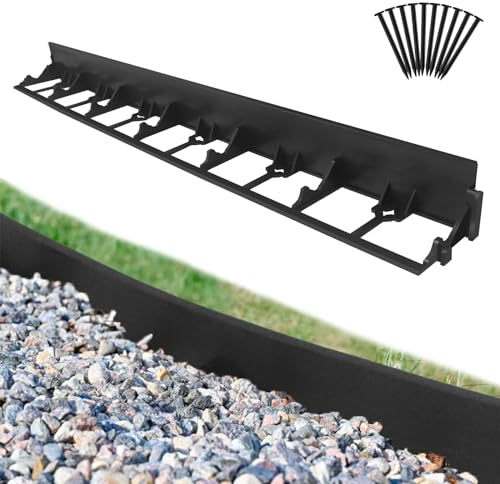 NAIZY Bordo per prato, 12 m, con 50 ancore, in plastica, pieghevole, bordo per aiuole, bordo alto 7,8 cm, per giardino, prato, decorativo, nero (12 pezzi/12 m)