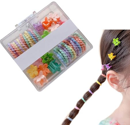 DHWEKU 1 caja Accesorios para el Cabello Regalo Set para Niñas, Elásticas Gomas Pelo, Mini Clips de Garra, Pinzas para Decoración