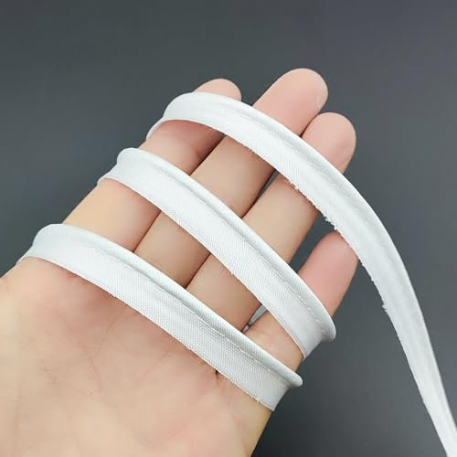 YOOGCORETT Schrägband aus weißem Polyester-Satin, Maxi-Paspelierung, Schrägband mit Kordel, Schweißschnur, zum Nähen von Lippenschnur, Bekleidungszubehör, Polsterpaspelierung, 12 mm