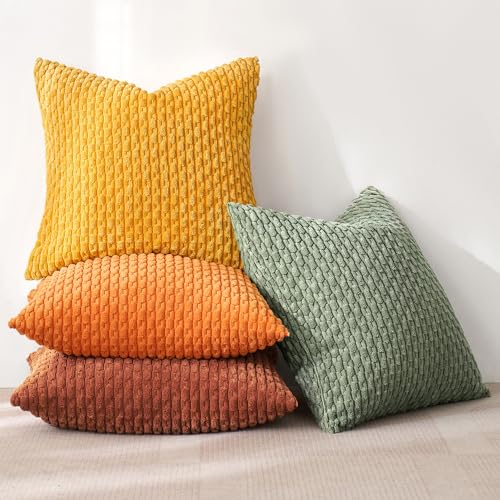 MIULEE 4er Set Kordsamt Kissenbezüge Kissenbezug Dekorative Kissenhülle Moderne Sofakissen Kissen Zierkissen Couchkissen für Sofa Dekokissen Wohnzimmer Schlafzimmer 50x50 cm Orange Grün Serie