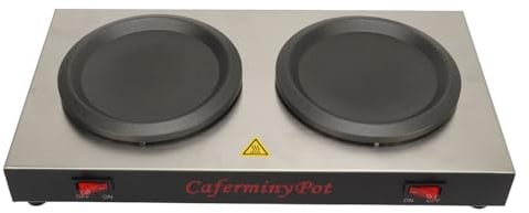 Double Coffee Warmer, Stainless Steel 160 w Portable Double Hot Plate Warmer Commercial Coffee Pot Standard Decanter Warmer, for Coffee Shops (UK Plug 220V)