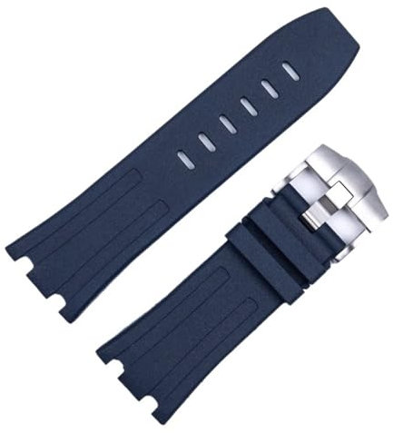 EAMOM Für Audemars und Piguet Royal Oak Strap Original AP 15710 26470 Silikon Gummi Sport Uhrenarmband 28mm Armband Zubehör (Color : Blue-silver, Size : 28mm)