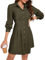 KOJOOIN Blusenkleid Damen Langarm Corduroy Hemdkleid A-Linien Tunika Kleid Minilänge Cordkleid mit Tasche und Knopfleiste Dunkelgrün L