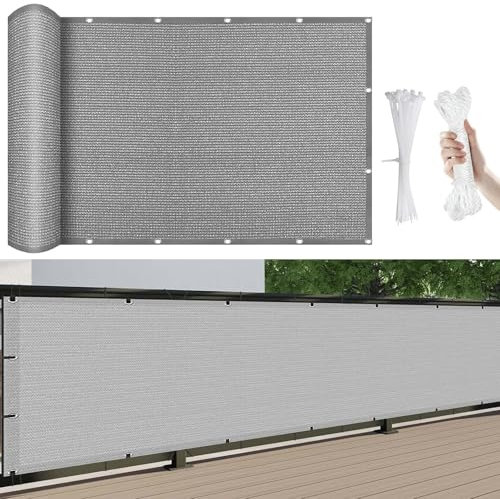 Balkon-Sichtschutz Balkon-Verkleidung 500 x 60 cm Windschutz Und Sonnenschutz, Balkon Sichtschutz, Balkonbespannung, mit Kabelbinder Und Kordel, für Hofmauer Terrasse, Hellgrau