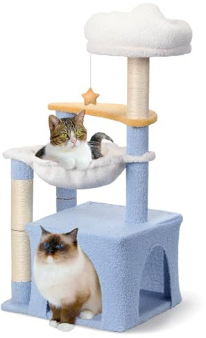 Cat Tree with Sisal Scratching Posts Cat Tower with Hammock Cute Cat Condo for Small Indoor Cats with Comfy Cat Bed and Perch