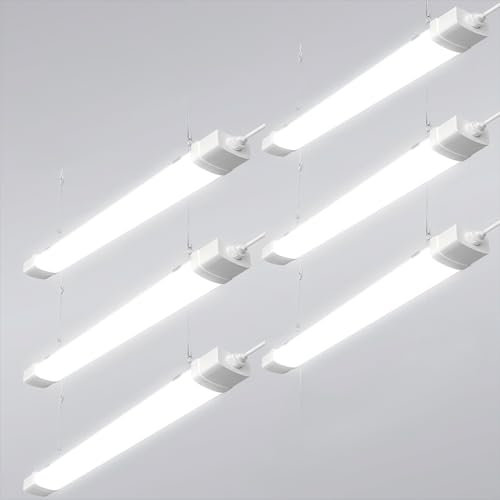 Viugreum 6er Feuchtraumleuchte Led mit Bewegungsmelder 120CM,40W 6500K Led Röhre, Verknüpfbar Led Feuchtraumleuchte, Wasserfest IP66 Werkstattlampe LED Wannenleuchte für Garage Büro,4000LM kaltweiß