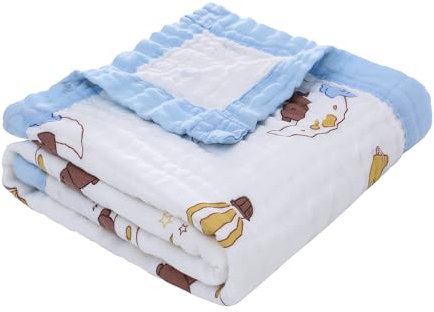 Musselin Babydecke für Babys 6-Lagig Kinder Baumwolle Decke Weich Atmungsaktiv Wickeldecke Einschlagdecke Mädchen Junge 110x110cm (Mond)