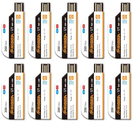 Frigga U1 10pack USB-Temperatur-Datenlogger Einweg-Digital-Temperaturschreiber 28800 Punkte hohe Genauigkeit Thermometer Monitor 200 Tage mit PDF-CSV-Bericht