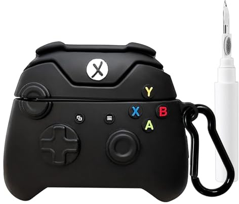 Alovez Silikon Schutzhülle Skin Mit Reinigungsstift Retro Handheld Game Console Design kompatibel mit AirPods 4 (2024) AirPods 4. Generation Case Apple AirPods 4 2024 Ladecase (Schwarz)