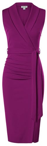 GRACE KARIN Robe Fourreau Femme sans Manches Col Châle Mi-Mollet avec Ceinture Amovible et Fente Élégante