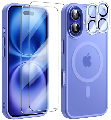 YisrLery 5-in-1 Kompatibel mit iPhone 16 Hülle für Mag Safe mit 2 Stück Schutzfolie und 2 Stück Kameraschutz Militärnorm Schutz, PC Kratzresistente Rückseite Magnetische Hülle 6.1- Ultramarin