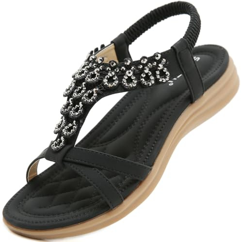Acfoda Sandali Donna Estive Comodi Bohemia Infradito Spiaggia Nero 39