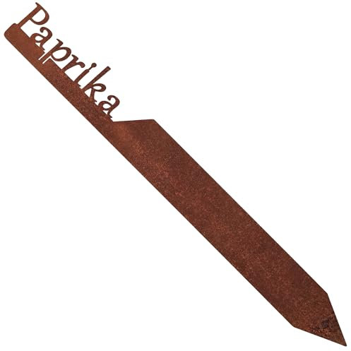 EXTRAVAGANT® Gartenstecker „Paprika“ Gemüsestecker Gemüseschilder Gemüse Metall Stahl Rost Edelrost wetterfest für Garten Beet Pflanzenschilder Pflanzenstecker Gartenschilder Gartendeko Roststecker