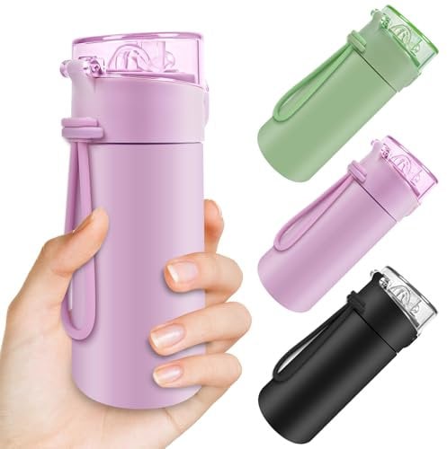 AMFUN 150ml Stainless Steel Insulated Water Bottles, Double Wall Vacuum Small Flask, Water Bottle with Straw, Leakproof Drinks Bottle with Carry Handle for Hot&Cold Drinks (Pink)