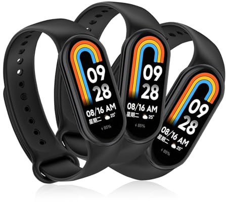 Yesimola 3 Pièces Silicone Bracelets Compatible avec Xiaomi Mi Band 9 et Mi Band 8, Longueur Réglable Bracelets pour Xiaomi Band 9/8 pour Homme et Femme (Noir)
