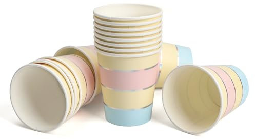 PARTY GO Pappbecher 16 Stück, Pastell Pappbecher mit Silberrand kindergeburtstag für 16 Gäste Geburtstagsdeko Junge Mädchen Partys