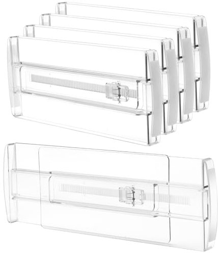 4 Stück 10cm Hohe Schubladentrenner Verstellbar, 26,7-43cm Erweiterbares Schubladen Organizer, Transparente Kunststoff Schubladen Trenner für die Aufbewahrung von Kleidung, Kosmetika und Küche
