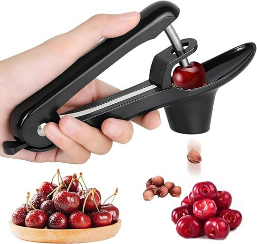 Cherry Pitter, Heavy-Duty Stainless Steel Cherry Olive Pitter Tool, Easy Press Cherry Pit Remover for Cherry Jam Pie, Effortless to Use & Clean