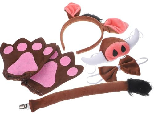 Veemoon 1 Satz Schweinekostüm-Set Halloween Plüsch Hörner Bogen Schwein Kostümzubehör Ohren und Schweinekostüm Ohren Stirnband falsche Nase Stoff Coffee