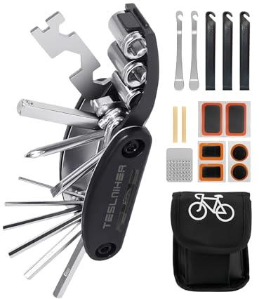 Teslniher Bicycle Repair Kit Fahrrad Multifunktionswerkzeug 16-in-1, Fahrrad Reparatur Set Fahrrad Werkzeug für Mountainbike Unterwegs Multitool Fahrrad Reparaturset