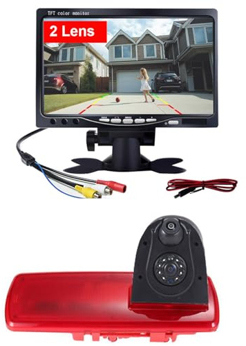 Auto Third Bremsleuchte Brake Light doppel Linsen Dual Rückfahrkamera Fit for Nissan NV300 FIAT Talento Renault Trafic III 3 Opel Vauxhall Vivaro B Combi Kasten Turbo FWD+7 Monitor