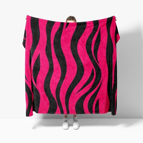 Behaart Kuscheldecke L 70x100 cm Schwarzes Zebra-Muster Flauschig Fleecedecke als Bettdecke/Sofadecke Leuchtendes Pink Wohndecke Weiche & Warme Flanell Bettüberwurf für Erwachsene Kinder