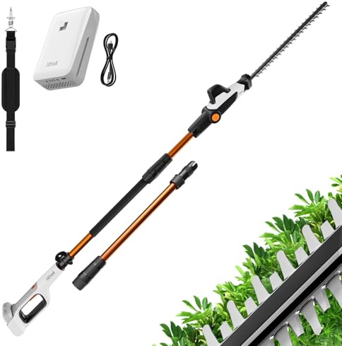 Litheli Teleskop Heckenschere Akku 20 V mit Fixed Teleskopstange,6-Fach Verstellbarer Teleskopstiel bis 3,40 Meter Höhe,42 cm Schnittlänge,mit einen 10000mAh Akku,Stabheckenschere