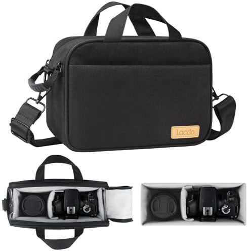 Lacdo Estuche de Transporte de la Cámara para SLR/DSLR y cámaras sin Espejo, Canon, Nikon, Sony, Panasonic, Olympus Cámaras y Lentes, Bolso de Hombro Bolso Bandolera para Fotógrafo, Negro