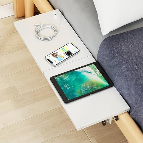 GeluEla Nachttisch für Bett aus Kohlenstoffstahl, Nachttischregal Tablett-Organizer, Skalierbar Bettablage zum Einhängen 60cm, Bettregal zum Klemmen, College-Wohnheim-Essentials