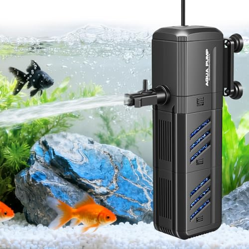 Filtre pour Aquarium 8W, 800L/H Débit d'eau réglable Filtre Submersible Silencieux, Multifonction Pompe de filtre pour aquariums jusqu'à 150-250L