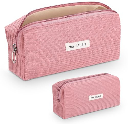 Acsatont Federmäppchen Mädchen Cord-Stoff, Mäppchen mit Reißverschluss, Tragbares Federtasche, Rosa Stiftemappe für Teenager, Unverzichtbare Schreibwaren für das Studium, Schulmäppchen