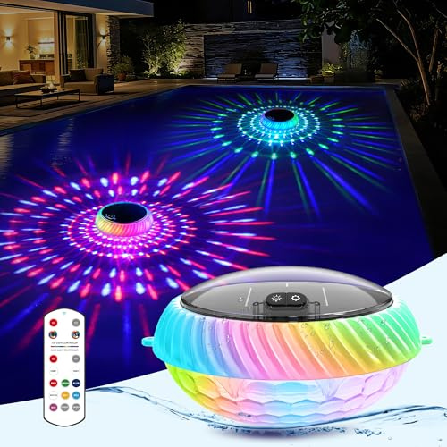 AearKing Lumière Piscine Flottante avec Télécommande, Lampe Piscine Solaire RGB Spectacle de Lumières Sous, Lumiere Piscine LED avec Lumineux Dynamiques, Lampe Piscine Flottante Étanche IP68-1 Pièce
