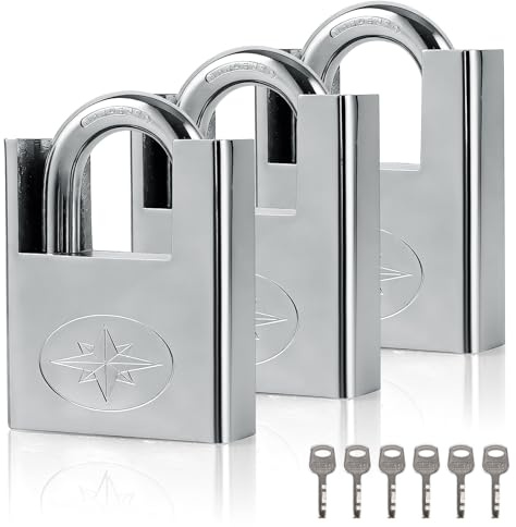 LOPYXBR 3 Stück Vorhängeschloss Wetterfest 60mm Gleichschließend mit Schlüssel, Robustes Schloss mit 6 Schlüsseln, Eisen Padlock für Keller, Garage, Schuppen, Tor und Spind