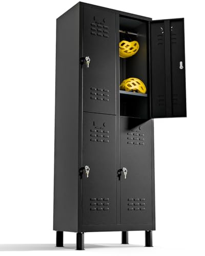 Vestiaire metallique à 4 portes Casier Vestiaire Metallique 180x65x40 cm pour votre atelier ou votre bureau Casier avec serrure pour le rangement de vêtements ou de produits de nettoyage (Noir)
