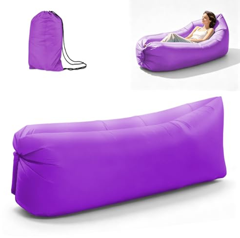 Wapasezyar Divano gonfiabile impermeabile 235 x 72 cm, Lazy Lounger divano gonfiabile letto ad aria, con pacchetto portatile per viaggi, campeggio, piscina e feste in spiaggia (viola)