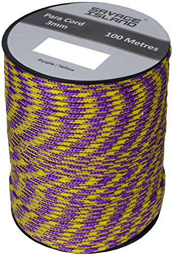 100m Reel Paracord Army Camping for Tent Basha Bivi Shelter Buidling Hammock Gardening Bushcraft in Green, Black, Coyote and Red Colours (Purple/Yellow)