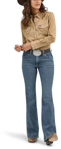 Wrangler Women's Long Sleeve Snap Front Denim Western Shirt Blouse (Pack of 1)
