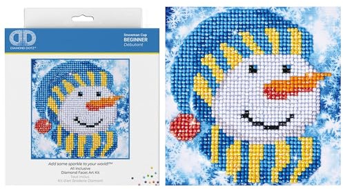DIAMOND DOTZ Painting, Beginner Kit, Fabric, Snowman Cap, 13.5 x 13.5cm, DD2.034