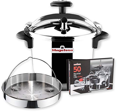 Magefesa Star Recta - Pack Exclusif Autocuiseur Traditionnel 6L + Panier + Livre de Recettes, Acier Inoxydable 18/10, Compatible avec l’Induction