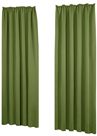 Deconovo Vorhänge Fenstervorhang Schlafzimmer Gardine Kälteschutz mit Kräuselband, 245x140 cm(HöhexBreite), Apfelgrün, 2er Set