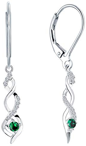 JO WISDOM Damen hängende ohrringe Unendlichkeit infinity silber 925 mit 3A Zirkonia Kristall Mai Geburtsstein Smaragd Farbe,Schmuck für Frauen